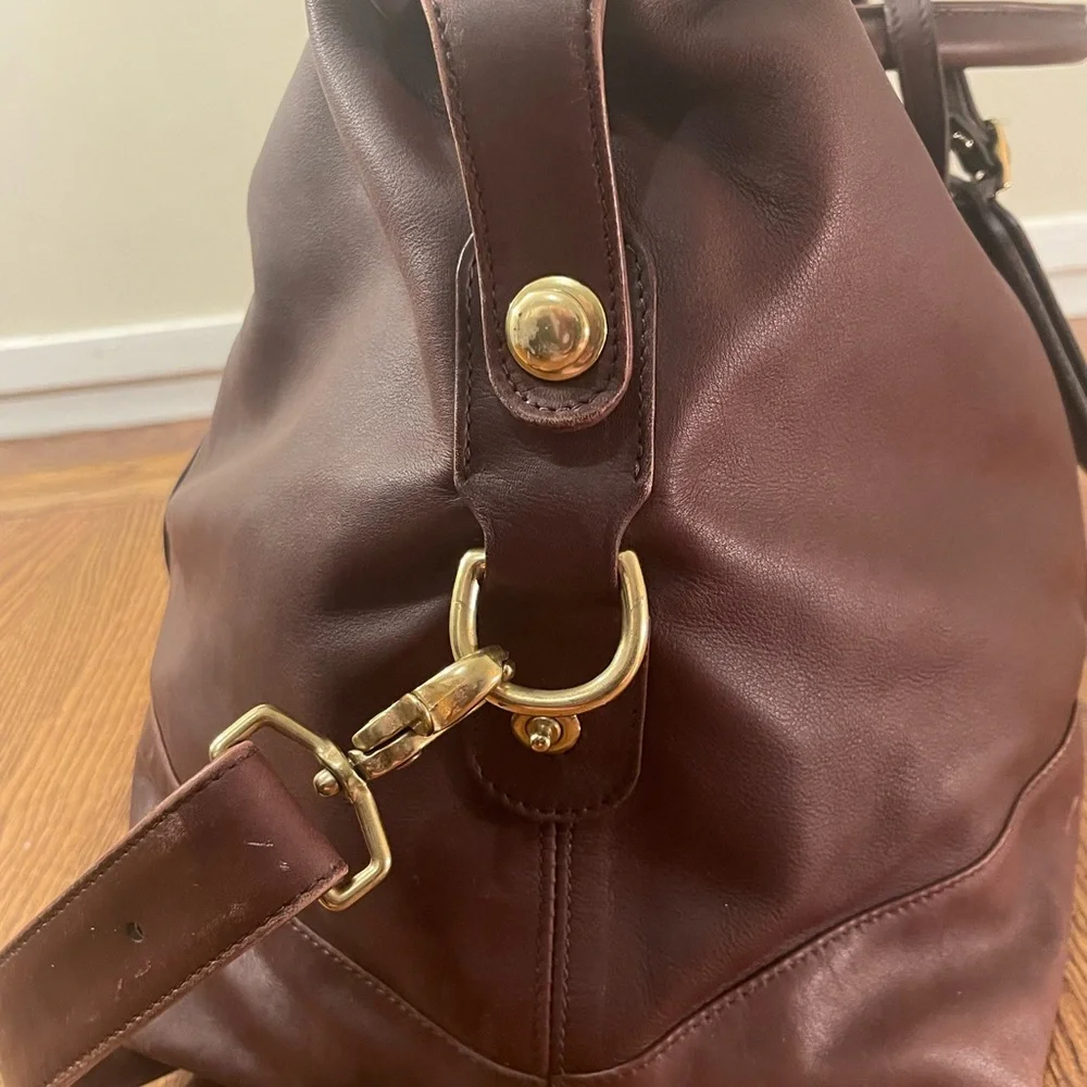 Vintage COACH Chocolate Brown Leather Cabin Weekender Duffel Travel Shoulder Bag - Picture 8 of 15